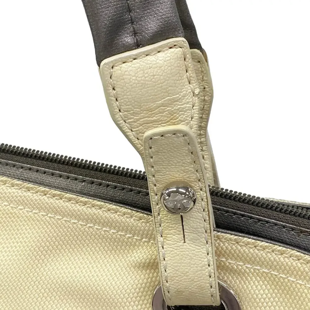 Chanel Paris Biarritz Tote MM Tote Bag Dark Gray Cream Coated Canvas Nylon